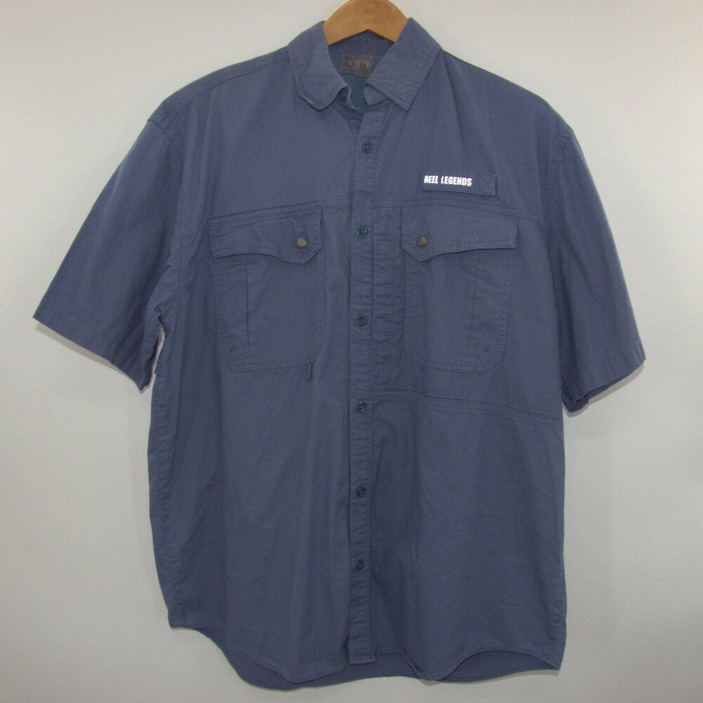 Reel Legends Blue Performance Fishing Shirt Mens Medium Vented Outdoor Shirt
